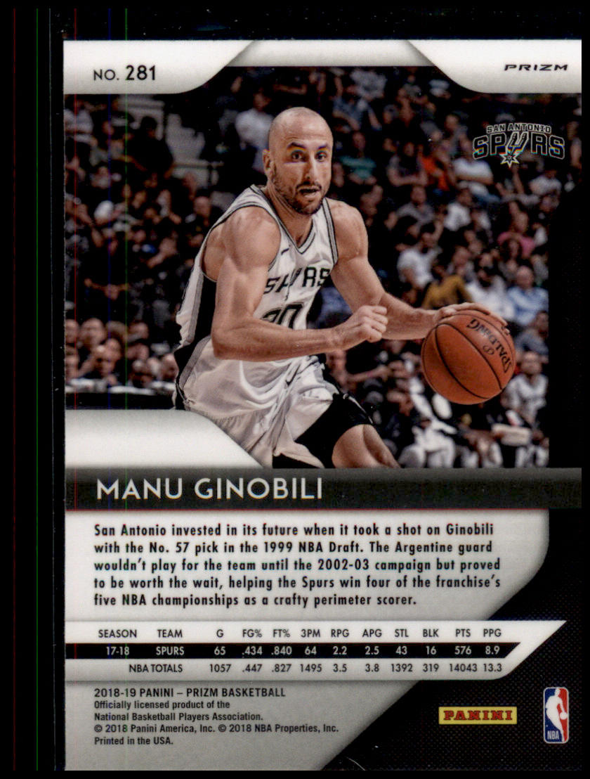 2018-19 Panini Prizm #281 Manu Ginobili Prizms Ruby Wave