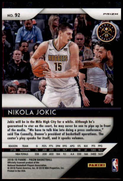 2018-19 Panini Prizm #92 Nikola Jokic Prizms Hyper