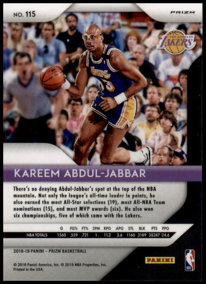 2018-19 Panini Prizm #115 Kareem Abdul-Jabbar Prizms Hyper