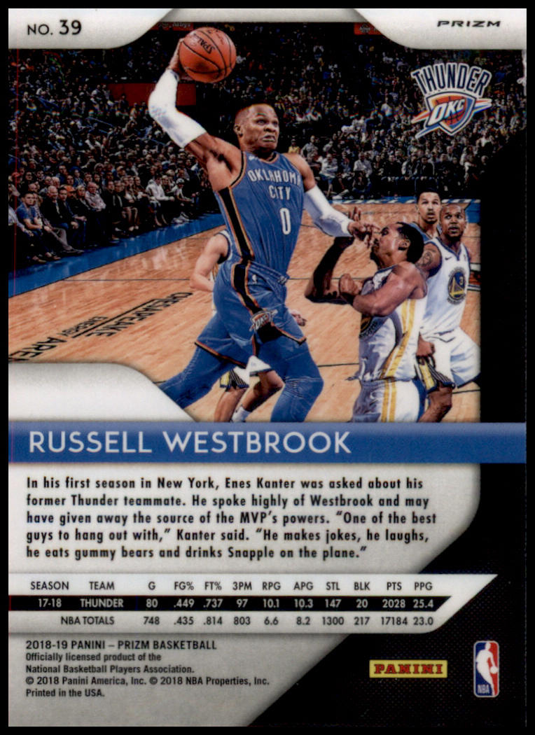 2018-19 Panini Prizm #39 Russell Westbrook Prizms Hyper