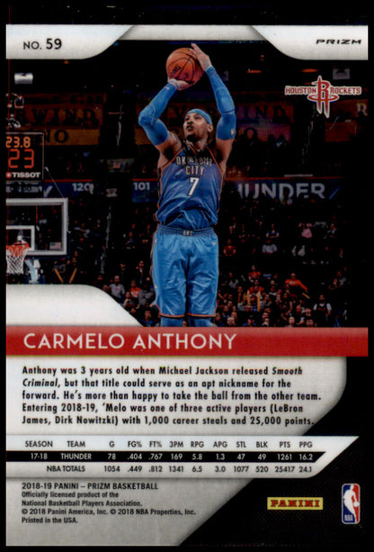 2018-19 Panini Prizm #59 Carmelo Anthony Prizms Hyper