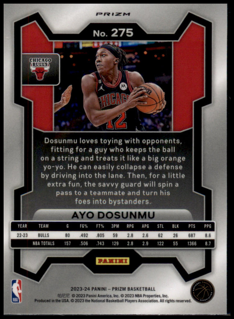 2023-24 Panini Prizm #275 Ayo Dosunmu Prizms Hyper