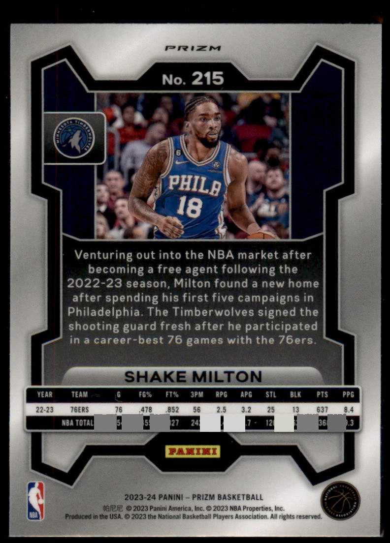 2023-24 Panini Prizm #215 Shake Milton Prizms Hyper