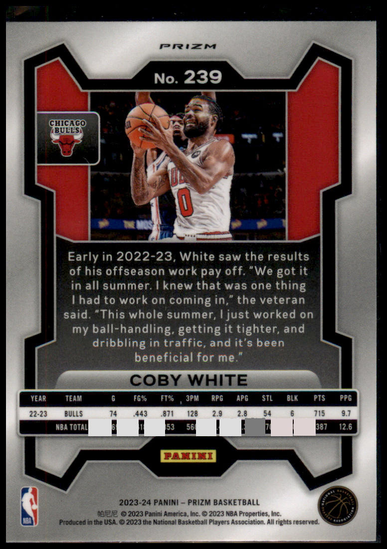 2023-24 Panini Prizm #239 Coby White Prizms Hyper