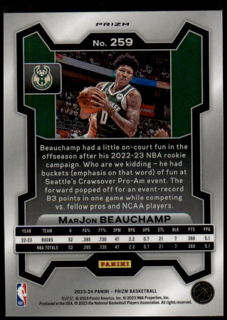 2023-24 Panini Prizm #259 MarJon Beauchamp Prizms Hyper