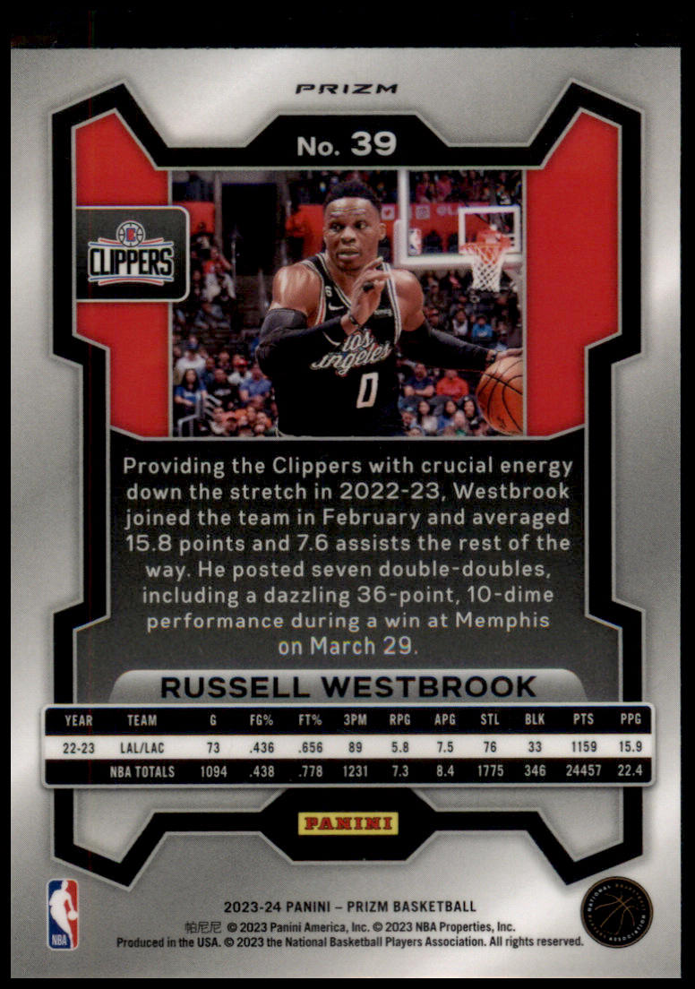 2023-24 Panini Prizm #39 Russell Westbrook Prizms Hyper