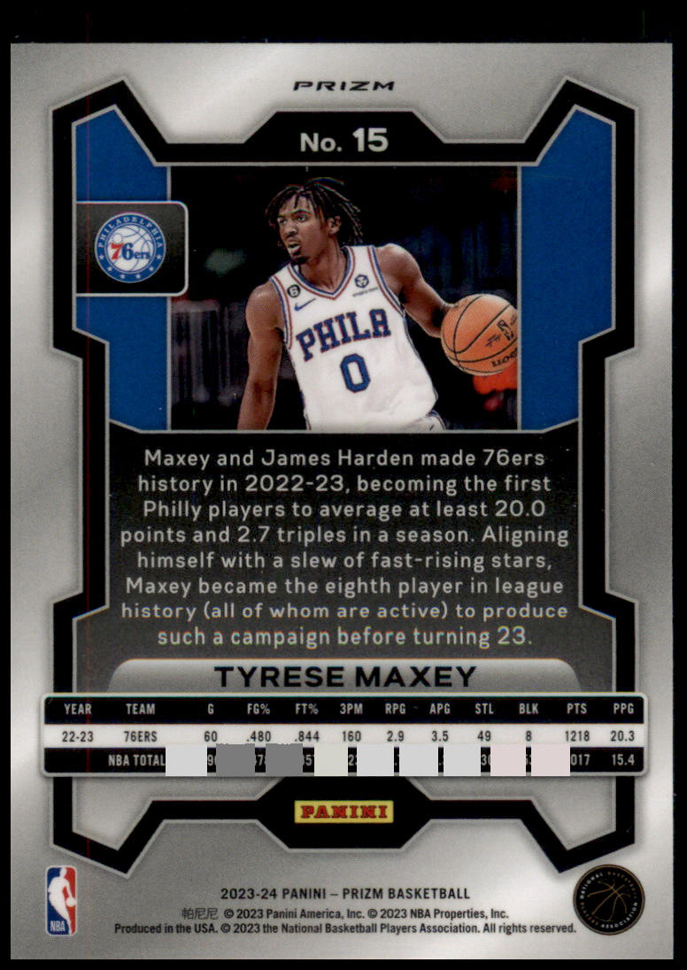 2023-24 Panini Prizm #15 Tyrese Maxey Prizms Hyper