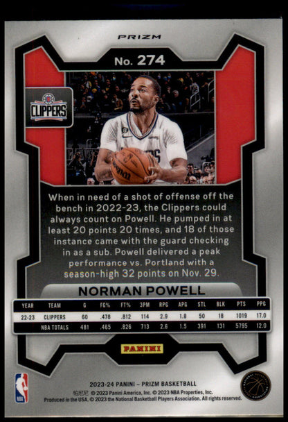 2023-24 Panini Prizm #274 Norman Powell Prizms Hyper