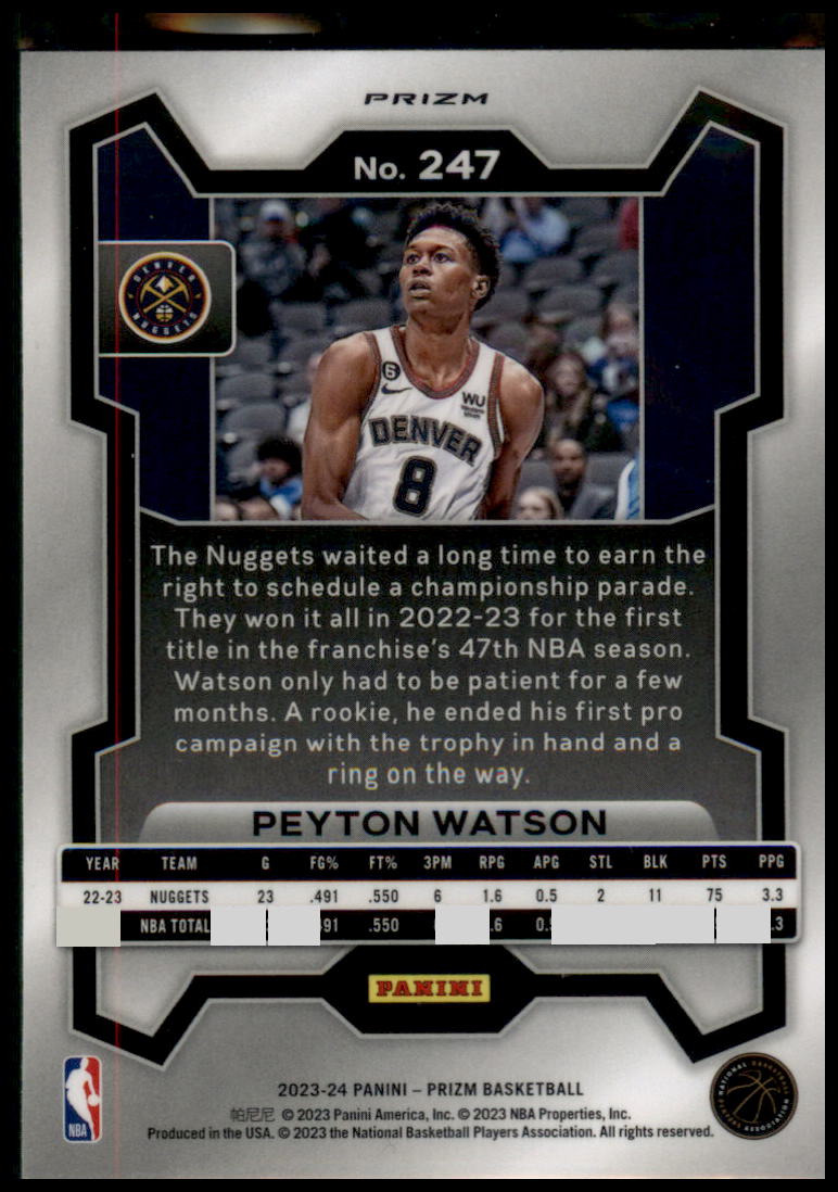 2023-24 Panini Prizm #247 Peyton Watson Prizms Ruby Wave