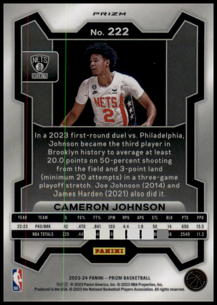 2023-24 Panini Prizm #222 Cameron Johnson Prizms Ruby Wave