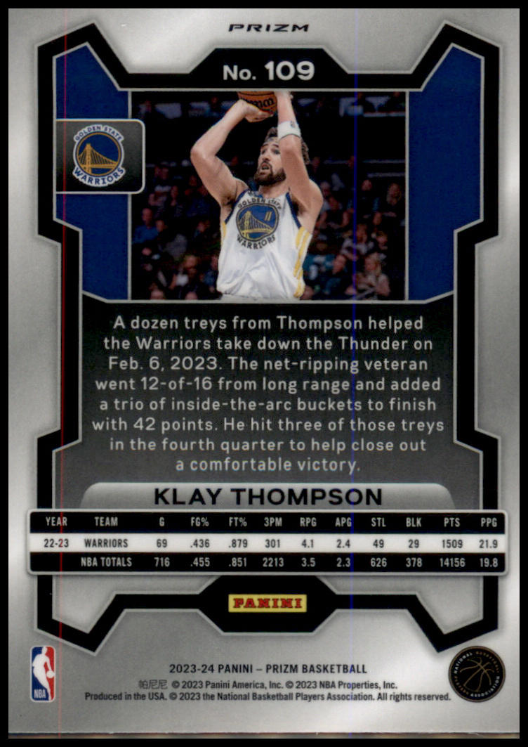 2023-24 Panini Prizm #109 Klay Thompson Prizms Ruby Wave