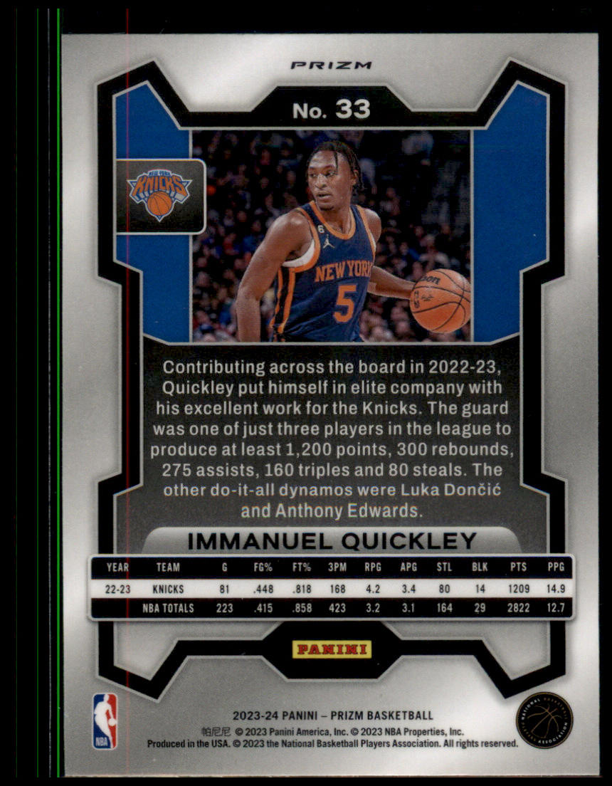 2023-24 Panini Prizm #33 Immanuel Quickley Prizms Ruby Wave