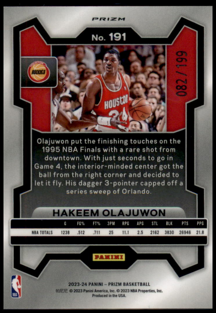 2023-24 Panini Prizm #191 Hakeem Olajuwon Prizms Blue #/199