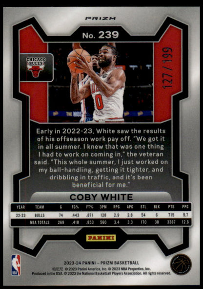 2023-24 Panini Prizm #239 Coby White Prizms Blue #/199