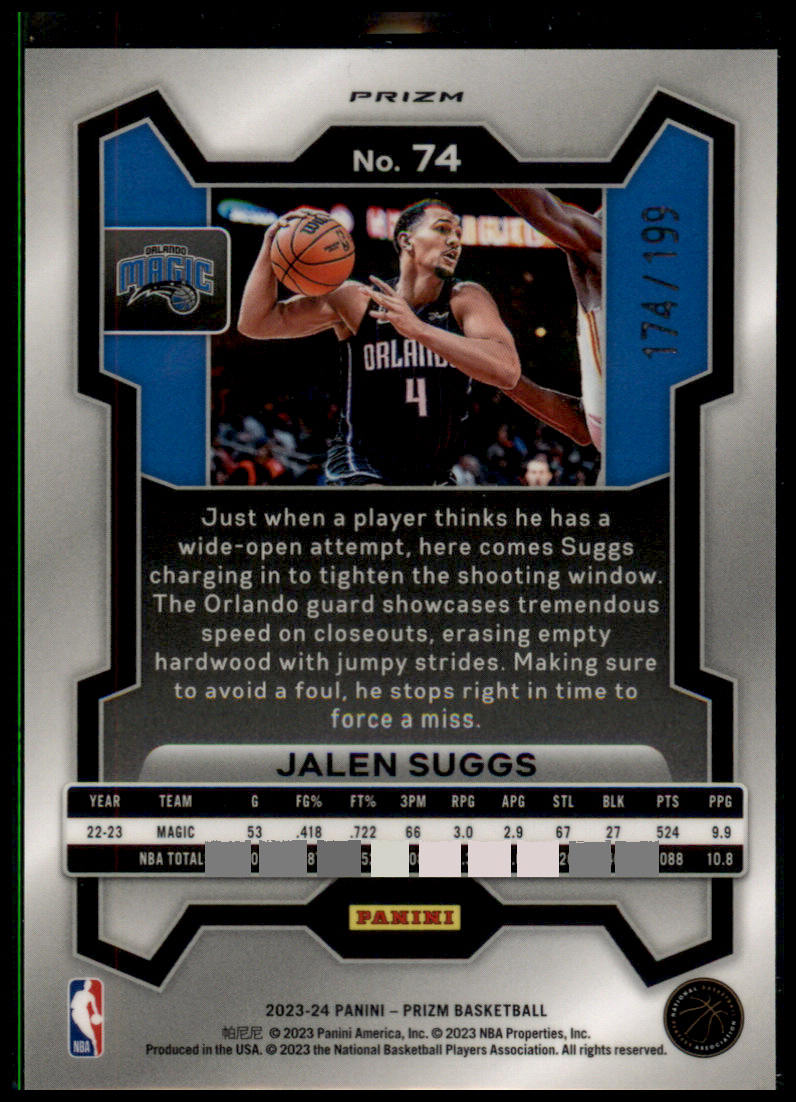 2023-24 Panini Prizm #74 Jalen Suggs Prizms Blue #/199