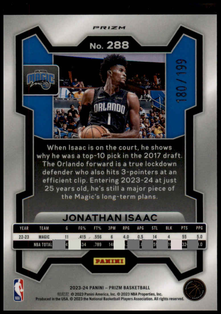 2023-24 Panini Prizm #288 Jonathan Isaac Prizms Blue #/199