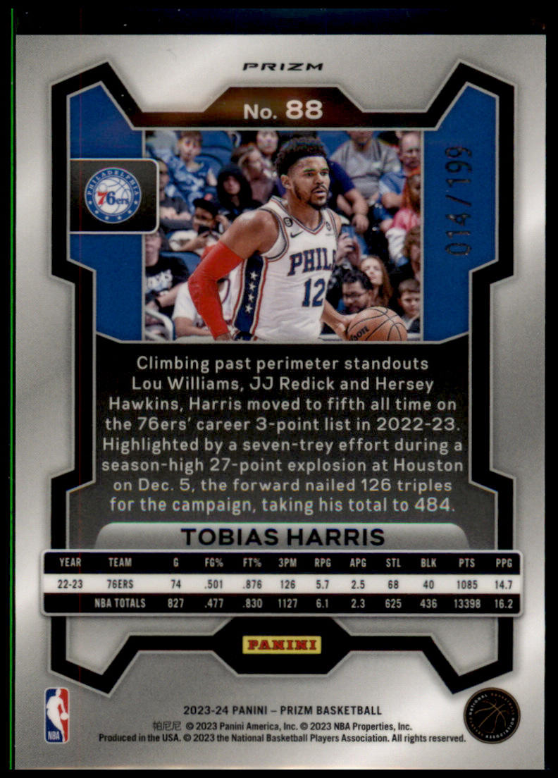 2023-24 Panini Prizm #88 Tobias Harris Prizms Blue #/199