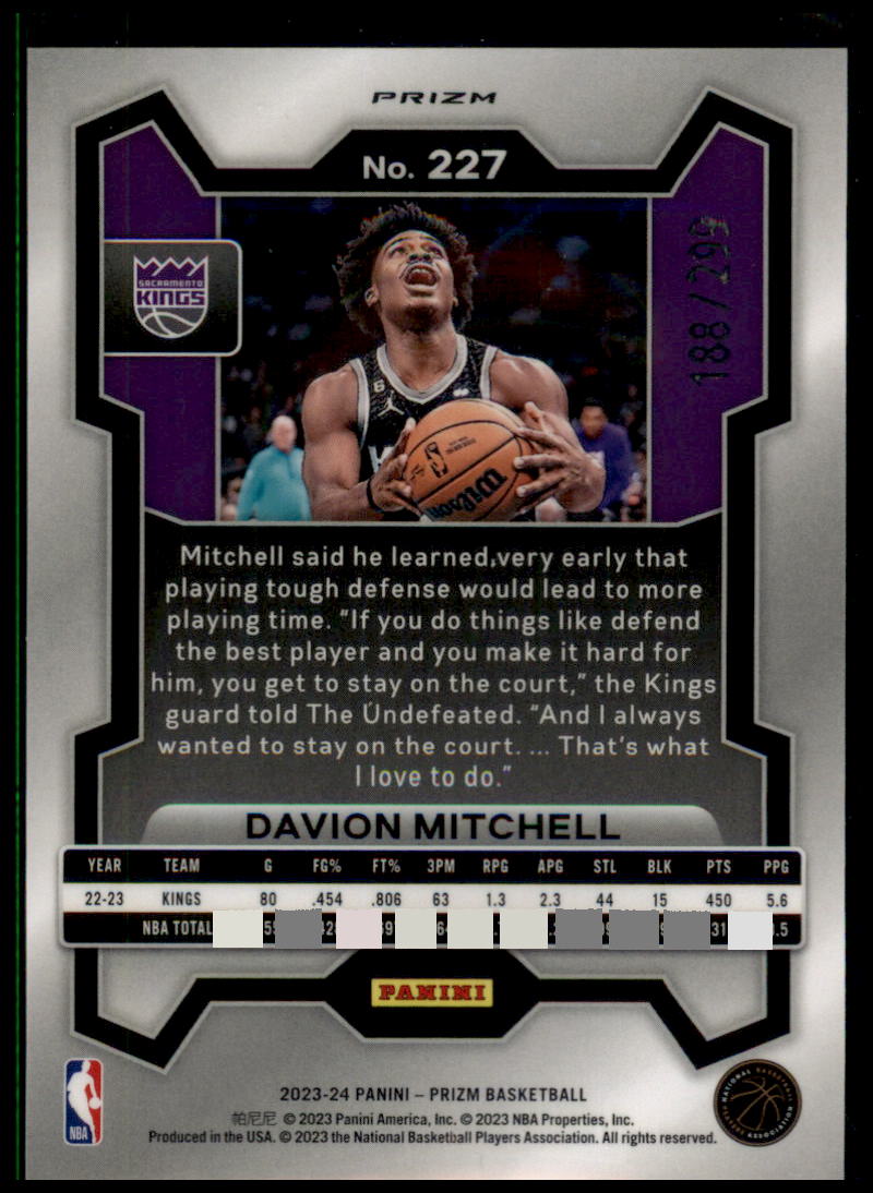 2023-24 Panini Prizm #227 Davion Mitchell Prizms Red #/299