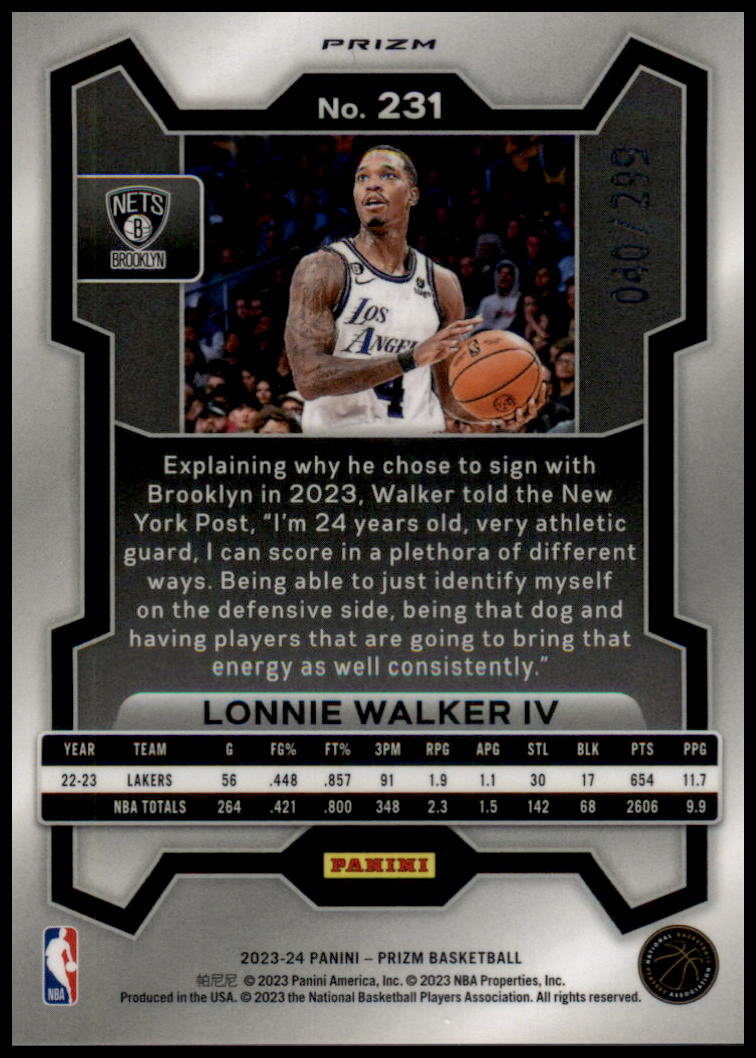 2023-24 Panini Prizm #231 Lonnie Walker IV Prizms Red #/299