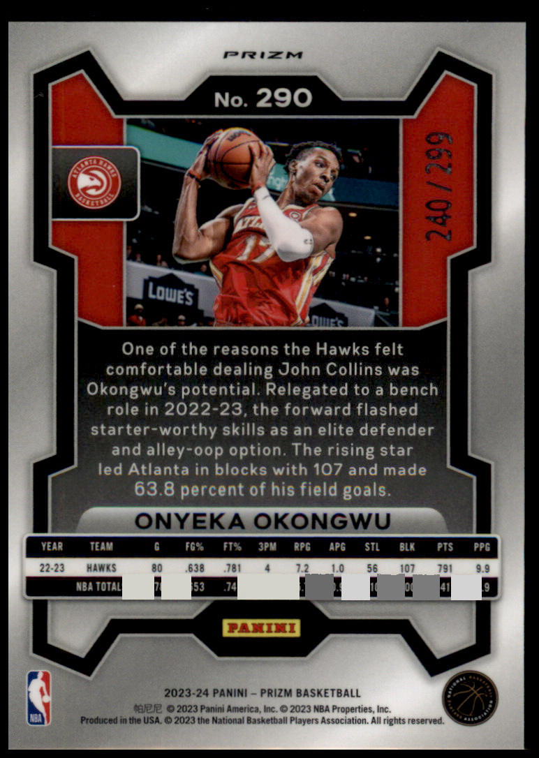 2023-24 Panini Prizm #290 Onyeka Okongwu Prizms Red #/299