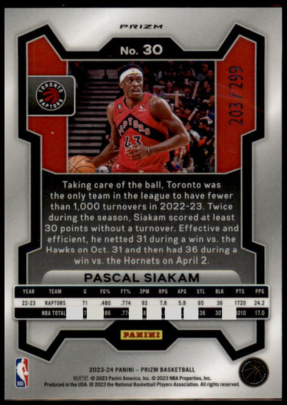 2023-24 Panini Prizm #30 Pascal Siakam Prizms Red #/299