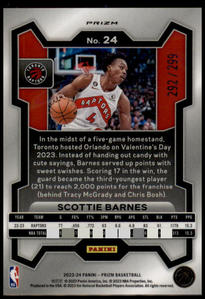 2023-24 Panini Prizm #24 Scottie Barnes Prizms Red #/299