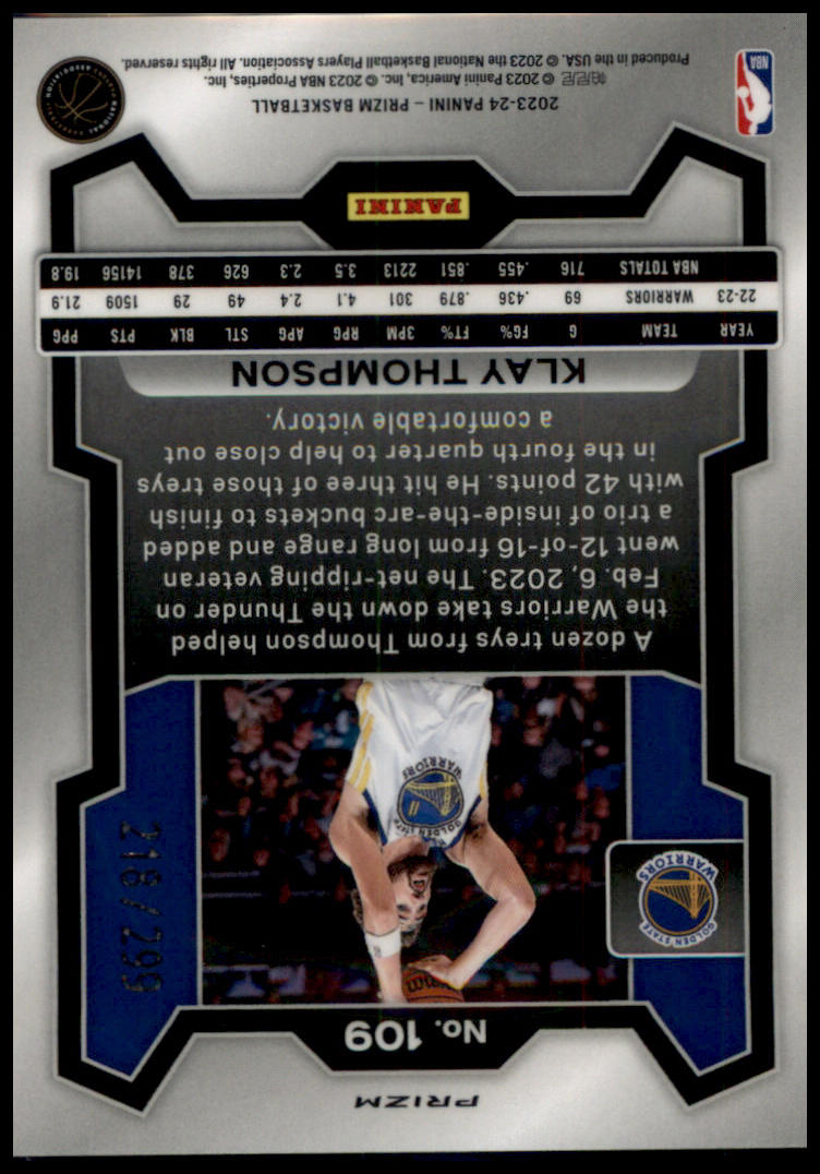 2023-24 Panini Prizm #109 Klay Thompson Prizms Red #/299