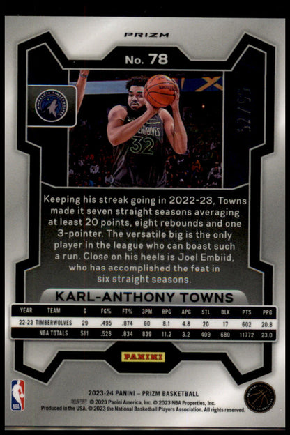 2023-24 Panini Prizm #78 Karl-Anthony Towns Prizms Purple #/99