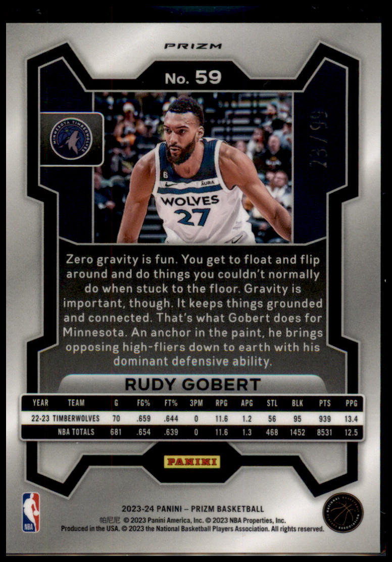 2023-24 Panini Prizm #59 Rudy Gobert Prizms Purple #/99