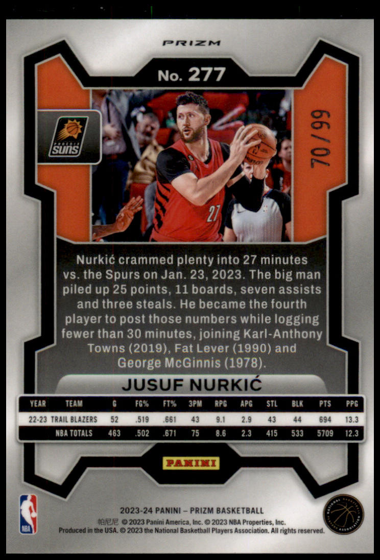 2023-24 Panini Prizm #277 Jusuf Nurkic Prizms Purple #/99