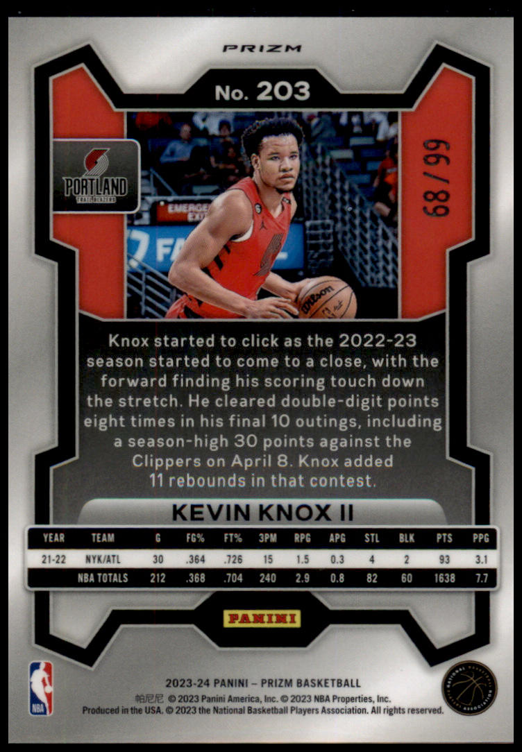 2023-24 Panini Prizm #203 Kevin Knox II Prizms Purple #/99