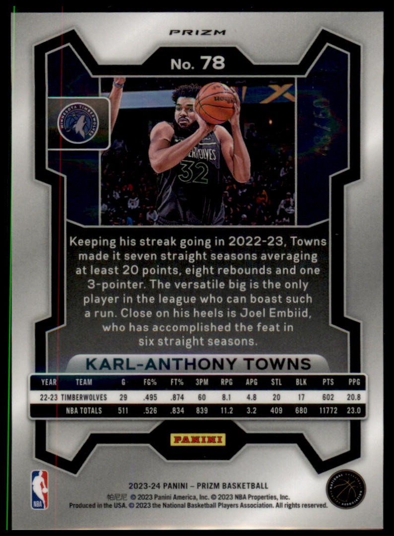 2023-24 Panini Prizm #78 Karl-Anthony Towns Prizms Orange Wave #/60