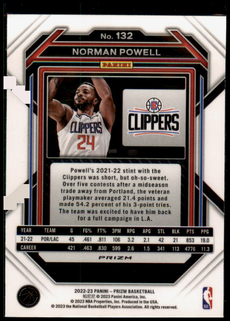 2022-23 Panini Prizm #132 Norman Powell Prizms Red Ice