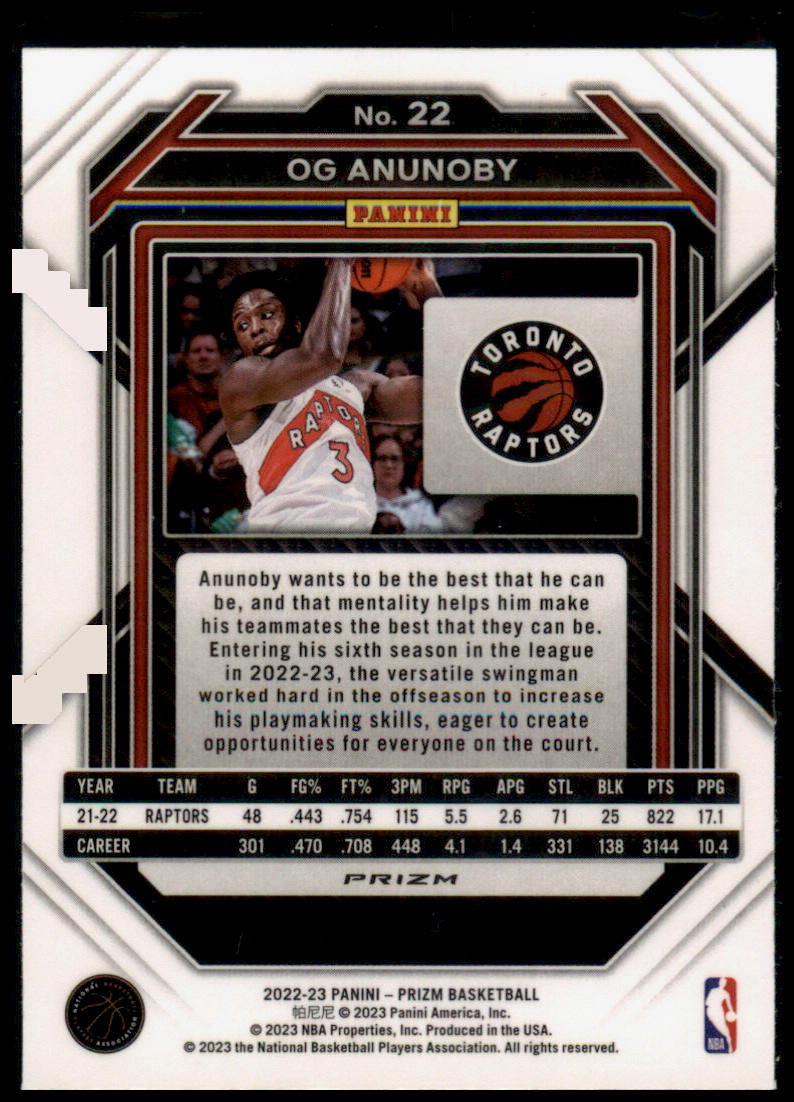 2022-23 Panini Prizm #22 OG Anunoby Prizms Red Ice