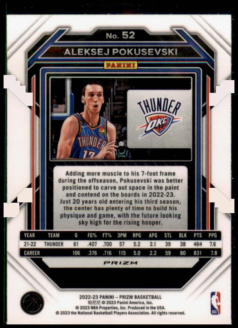 2022-23 Panini Prizm #52 Aleksej Pokusevski Prizms Red Ice