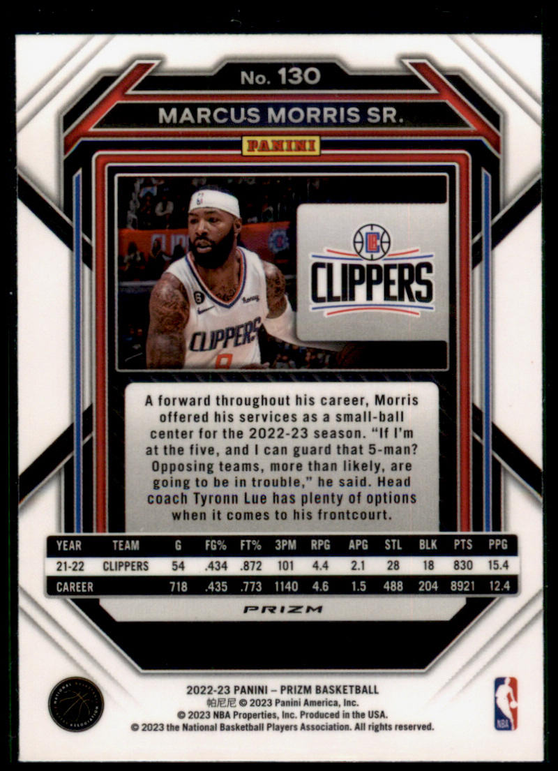 2022-23 Panini Prizm #130 Marcus Morris Sr. Prizms Red Ice