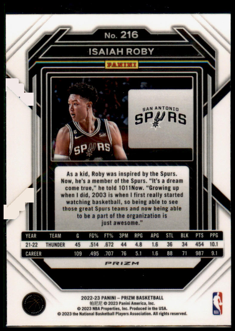 2022-23 Panini Prizm #216 Isaiah Roby Prizms Red Ice