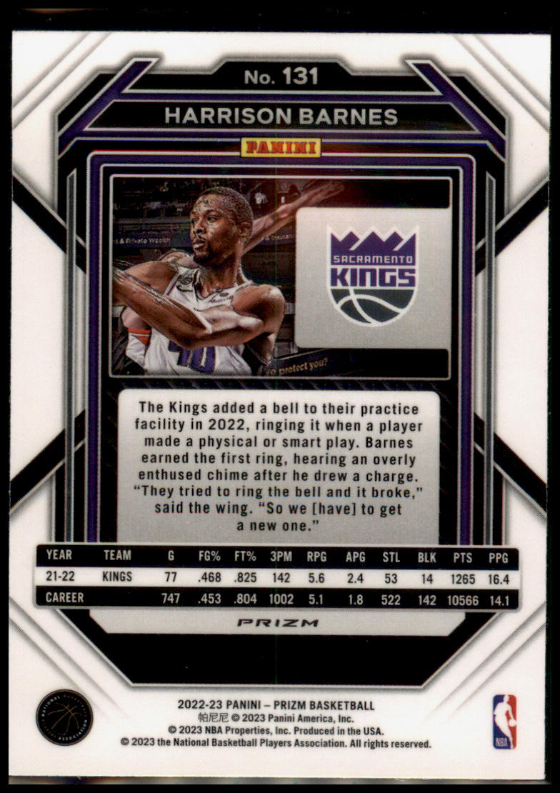 2022-23 Panini Prizm #131 Harrison Barnes Prizms Pink Ice