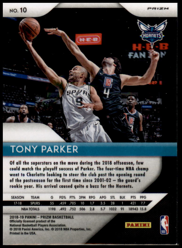 2018-19 Panini Prizm #10 Tony Parker Prizms Ruby Wave