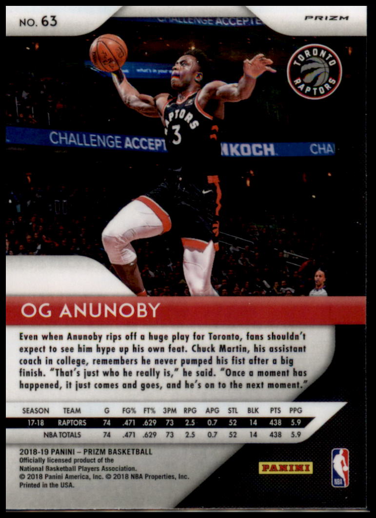 2018-19 Panini Prizm #63 OG Anunoby Prizms Ruby Wave