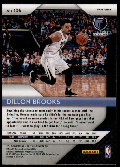 2018-19 Panini Prizm #106 Dillon Brooks Prizms Ruby Wave