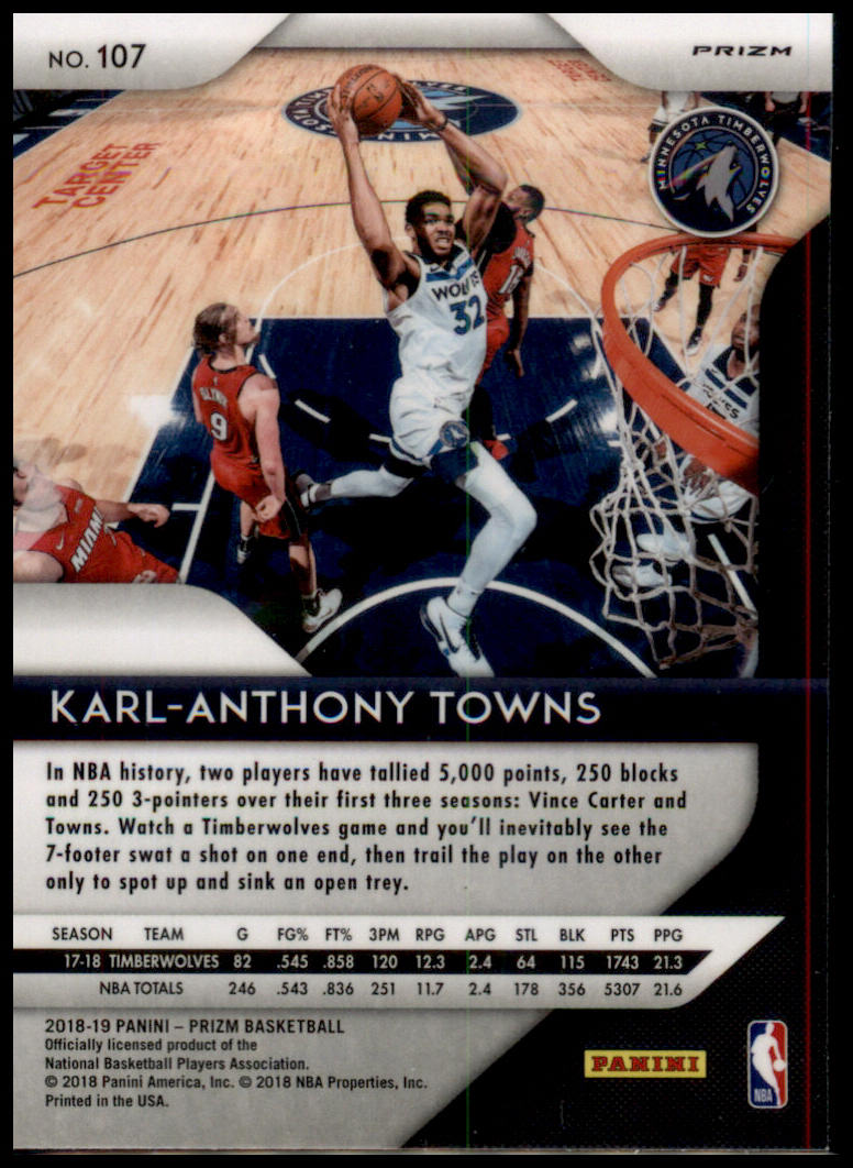 2018-19 Panini Prizm #107 Karl-Anthony Towns Prizms Ruby Wave