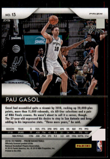 2018-19 Panini Prizm #13 Pau Gasol Prizms Ruby Wave