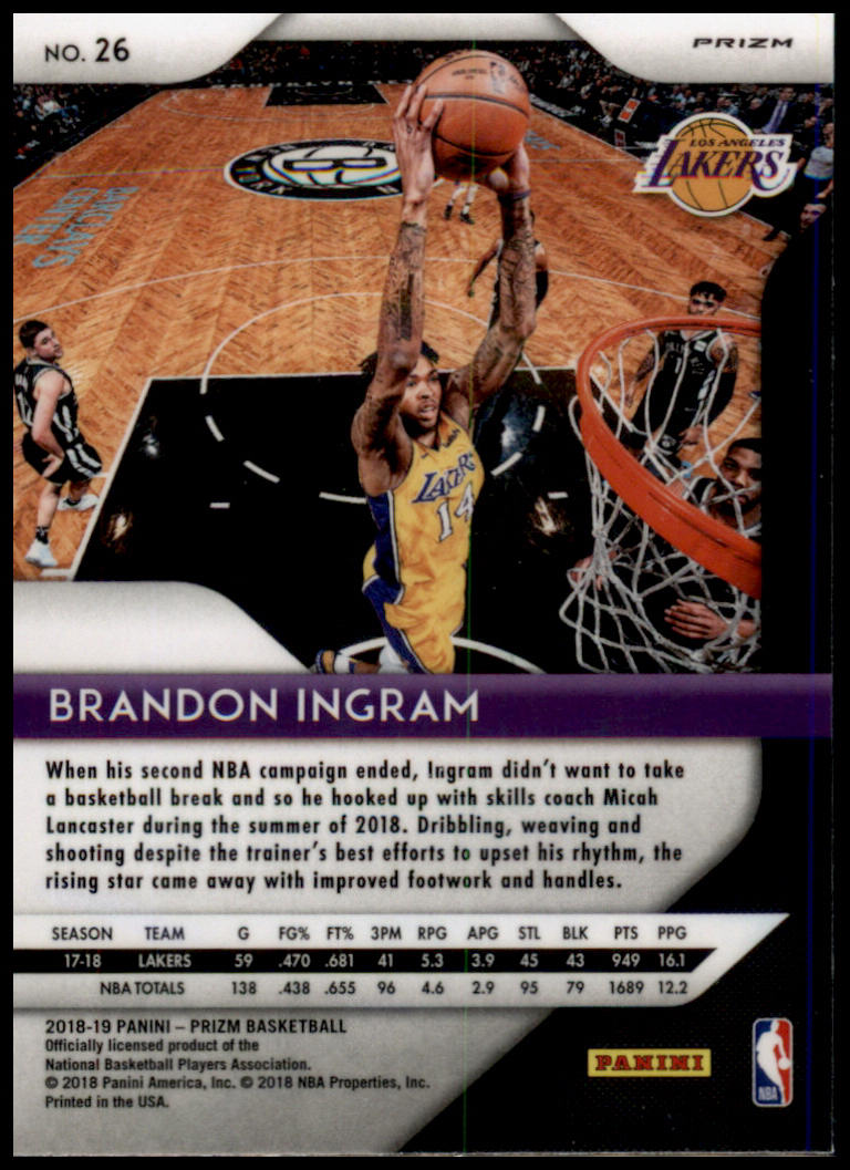 2018-19 Panini Prizm #26 Brandon Ingram Prizms Ruby Wave