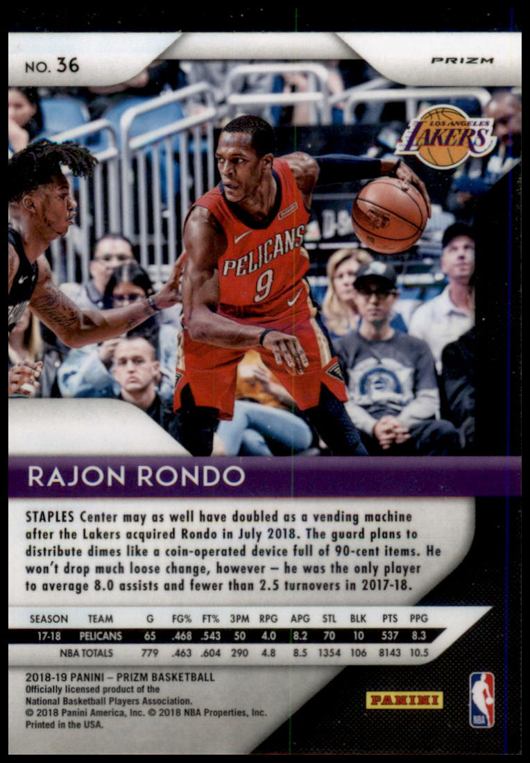 2018-19 Panini Prizm #36 Rajon Rondo Prizms Ruby Wave