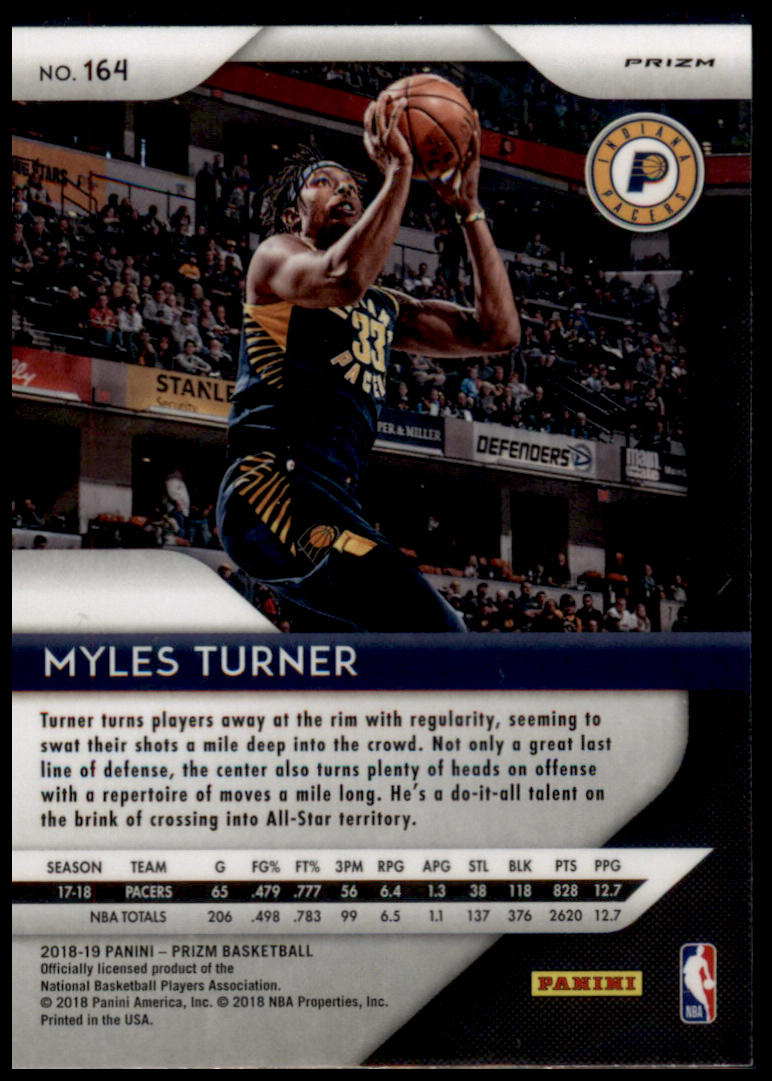 2018-19 Panini Prizm #164 Myles Turner Prizms Ruby Wave