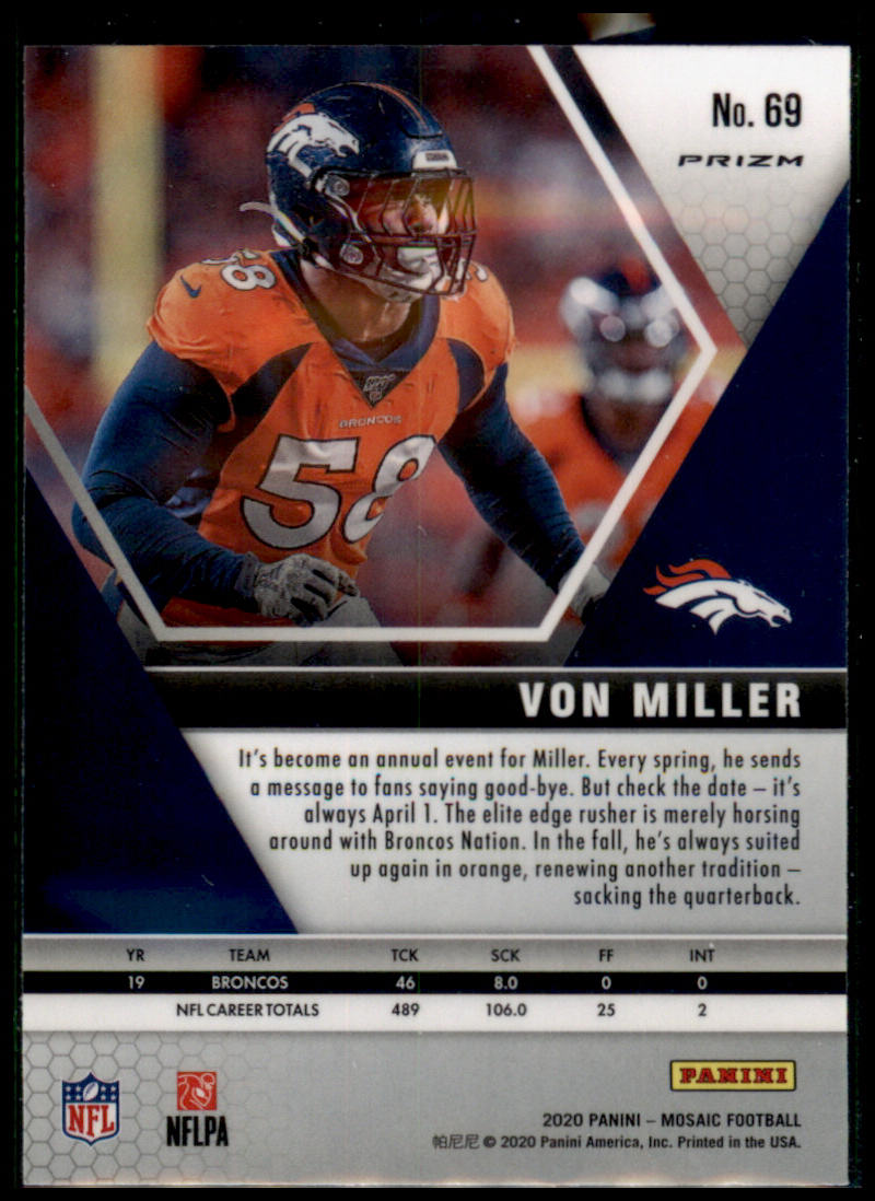 2020 Panini Mosaic #69 Von Miller Prizm Reactive Gold