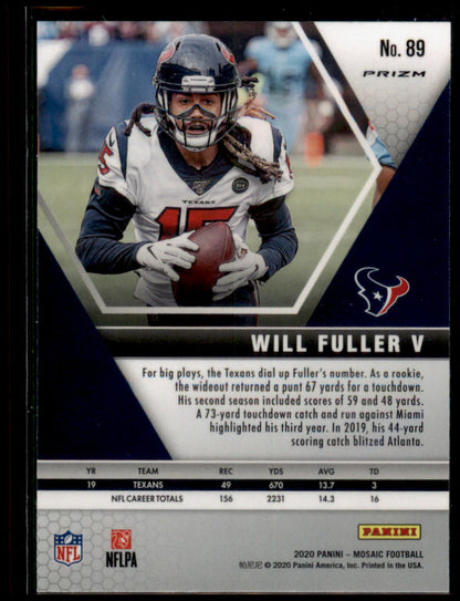 2020 Panini Mosaic #89 Will Fuller V Prizm Reactive Gold