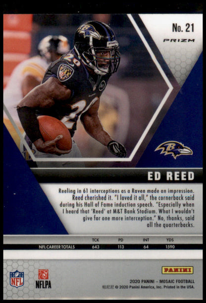 2020 Panini Mosaic #21 Ed Reed Prizm Reactive Gold