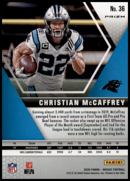 2020 Panini Mosaic #36 Christian McCaffrey Prizm Reactive Blue